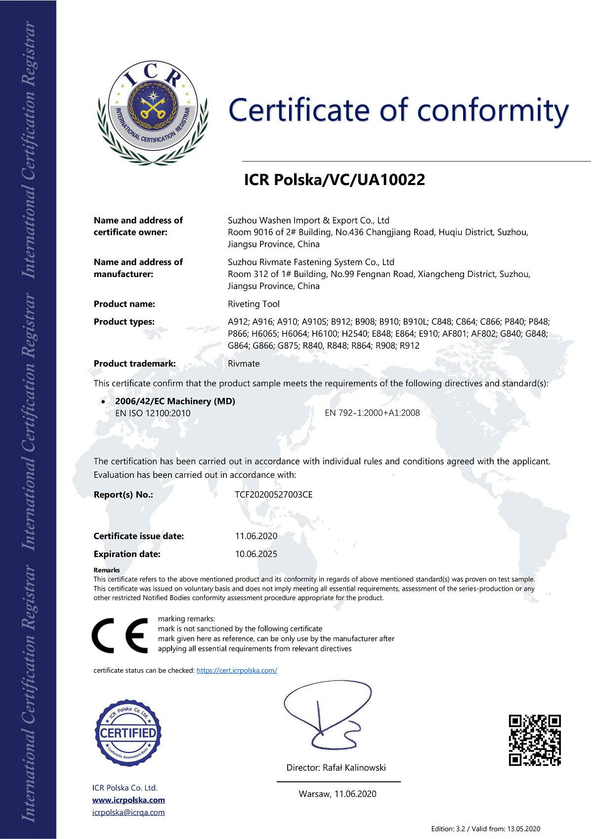 Riveting Tool CE Certificate